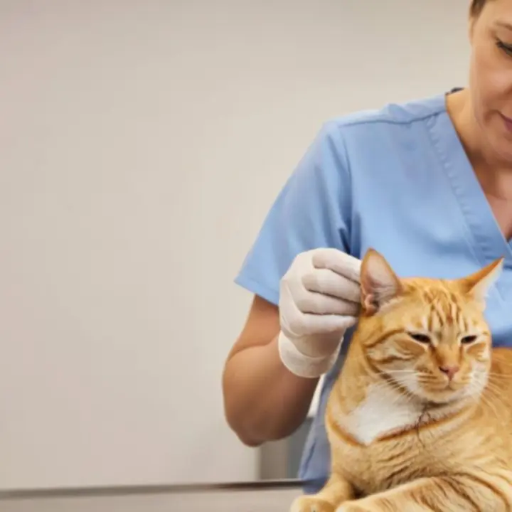 Medewerker die een kat rustig basisgezondheidszorg geeft