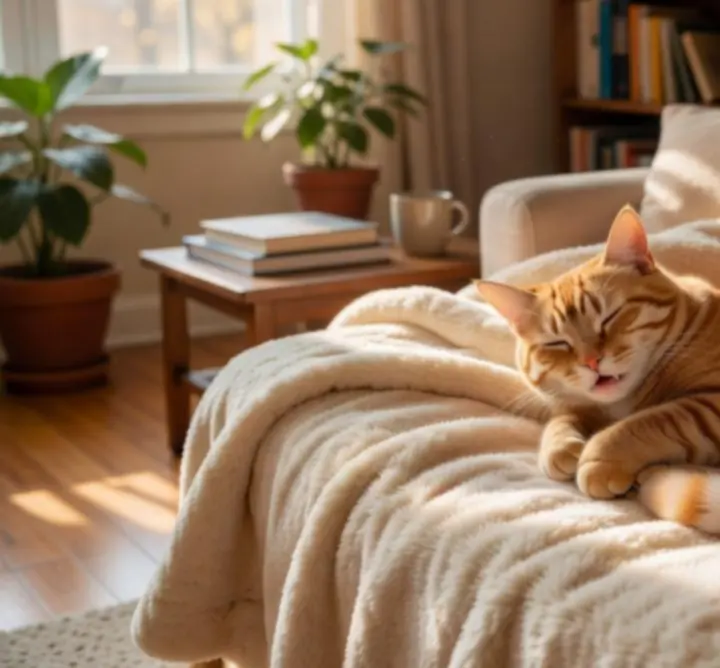 Huisdier ontspannen in een zachte, comfortabele omgeving.